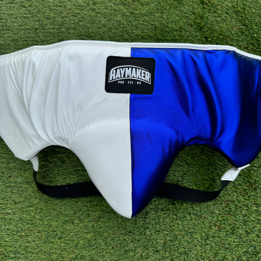 WHITE METALLIC BLUE | BOXING GROIN GUARD 100% LEATHER