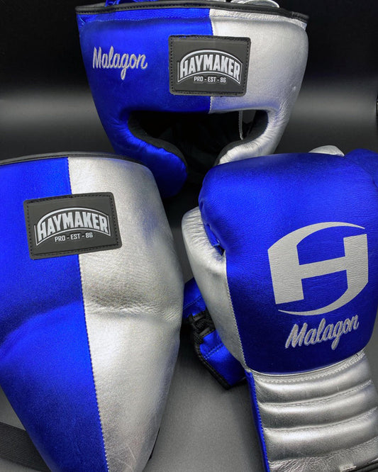 METALLIC BLUE & SILVER | SPARRING SET | 100% LEATHER